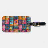 Whimsical Patchwork Quilt Patroon: kleurrijk ontwe Bagagelabel (Voorkant horizontaal)