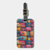 Whimsical Patchwork Quilt Patroon: kleurrijk ontwe Bagagelabel (Voorkant verticaal)