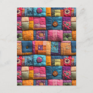Whimsical Patchwork Quilt Patroon: kleurrijk ontwe Briefkaart
