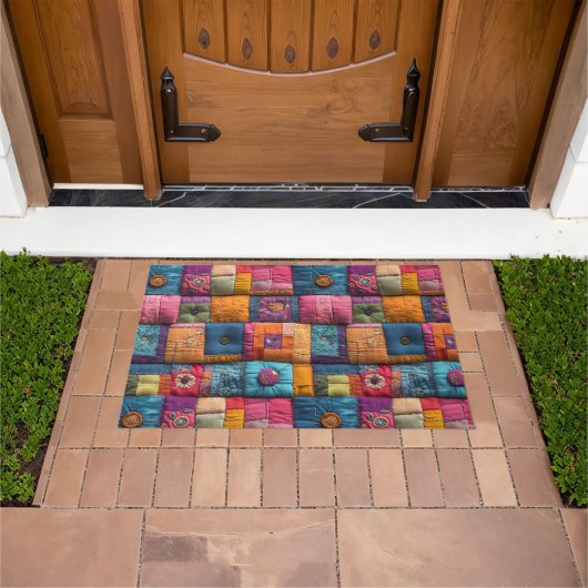 Whimsical Patchwork Quilt Patroon: kleurrijk ontwe Deurmat (Buiten)