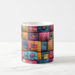 Whimsical Patchwork Quilt Patroon: kleurrijk ontwe Koffiemok