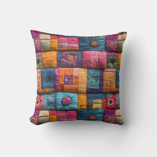 Whimsical Patchwork Quilt Patroon: kleurrijk ontwe Kussen (Voorkant)