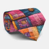 Whimsical Patchwork Quilt Patroon: kleurrijk ontwe Stropdas (Opgerold)