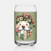Whimsical Patchwork Santa Folk Christmas Blikvorm Glas (Voorkant)