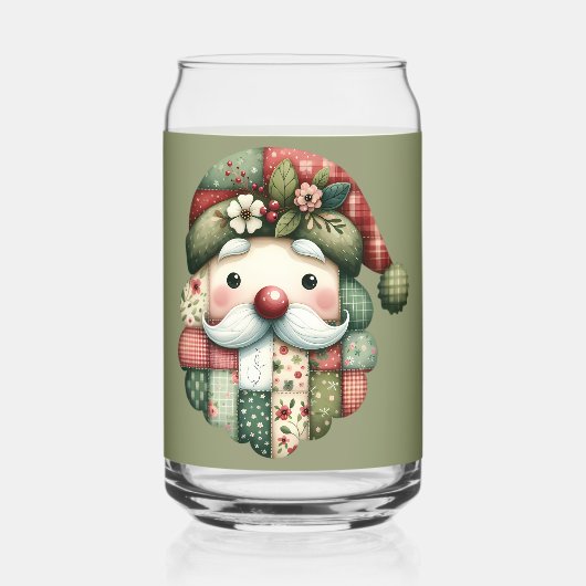 Whimsical Patchwork Santa Folk Christmas Blikvorm Glas (Achterkant)