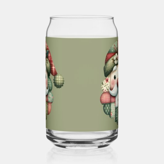 Whimsical Patchwork Santa Folk Christmas Blikvorm Glas (Links)