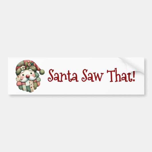 Whimsical Patchwork Santa Folk Christmas Bumpersticker (Voorkant)