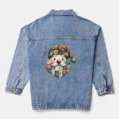 Whimsical Patchwork Santa Folk Christmas Denim Jacket (Achterkant)