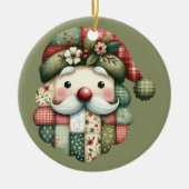 Whimsical Patchwork Santa Folk Christmas Keramisch Ornament (Voorkant)
