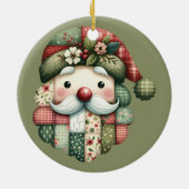 Whimsical Patchwork Santa Folk Christmas Keramisch Ornament (Achterkant)