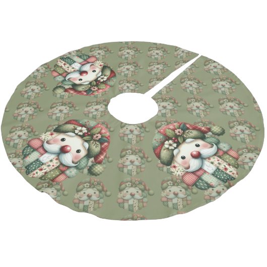 Whimsical Patchwork Santa Folk Christmas Kerstboom Rok (Gekanteld)