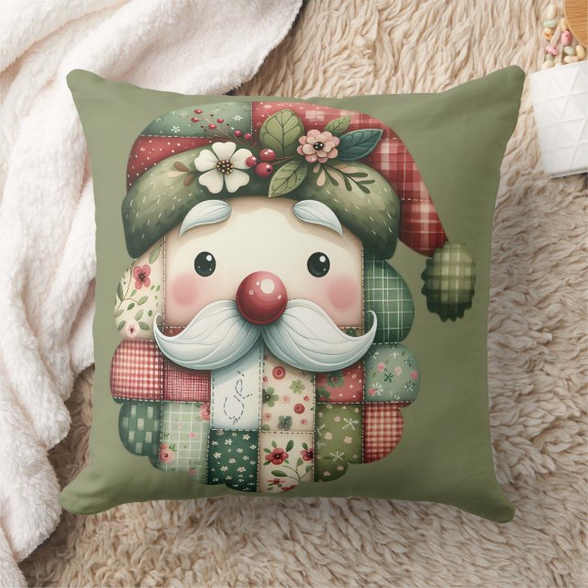 Whimsical Patchwork Santa Folk Christmas Kussen (Deken)