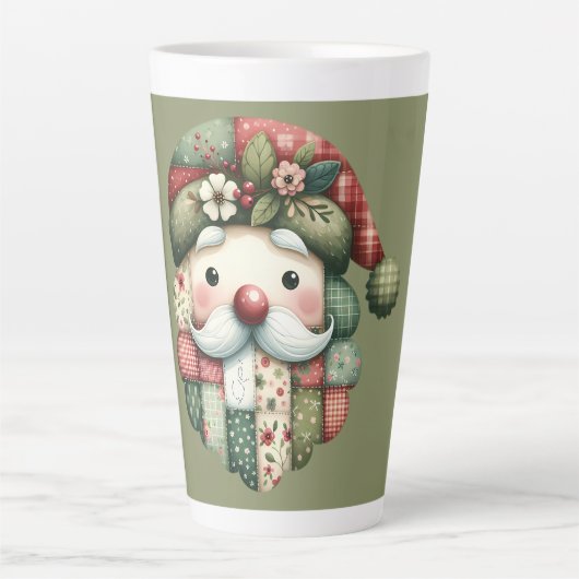 Whimsical Patchwork Santa Folk Christmas Latte Mok (Voorkant)