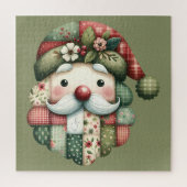 Whimsical Patchwork Santa Folk Christmas Legpuzzel (Verticaal)