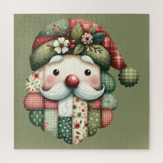 Whimsical Patchwork Santa Folk Christmas Legpuzzel (Verticaal)