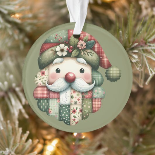 Whimsical Patchwork Santa Folk Christmas Ornament (Boom)