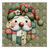 Whimsical Patchwork Santa Folk Christmas Perfect Poster (Voorkant)