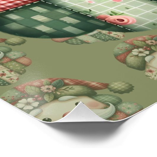 Whimsical Patchwork Santa Folk Christmas Perfect Poster (Hoek)