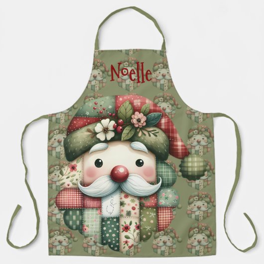 Whimsical Patchwork Santa Folk Christmas Schort (Voorkant)