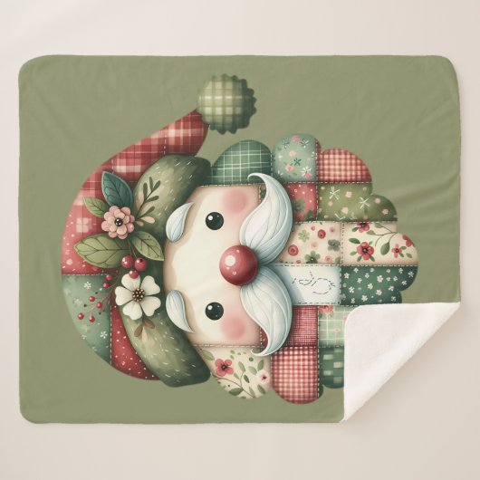 Whimsical Patchwork Santa Folk Christmas Sherpa Deken (Voorkant (horizontaal))
