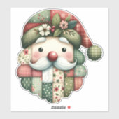 Whimsical Patchwork Santa Folk Christmas Sticker (Vel)