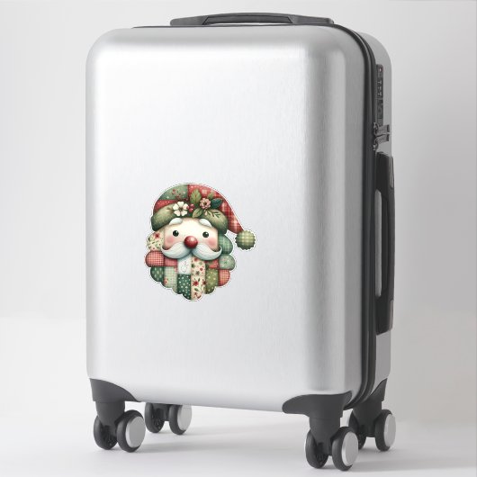 Whimsical Patchwork Santa Folk Christmas Sticker (Koffer)