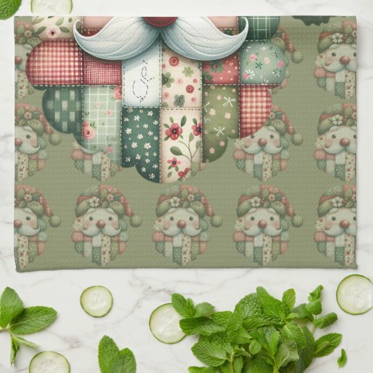 Whimsical Patchwork Santa Folk Christmas Theedoek (Gevouwen)