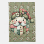 Whimsical Patchwork Santa Folk Christmas Theedoek (Verticaal)
