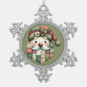 Whimsical Patchwork Santa Folk Christmas Tin Sneeuwvlok Ornament (Voorkant)