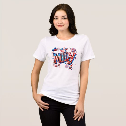 Whimsical Patriottische "MILEY" Naam Kunst met Gno Tri-Blend Shirt (Voorkant volledig)