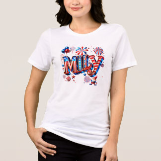 Whimsical Patriottische "MILEY" Naam Kunst met Gno Tri-Blend Shirt
