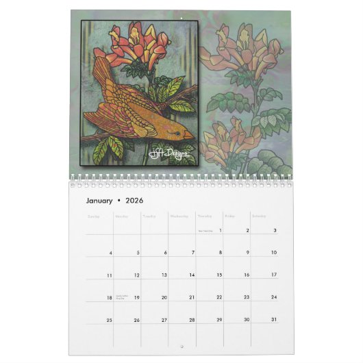 Whimsical Patterned Bird Calendar Kalender (Jan 2026)