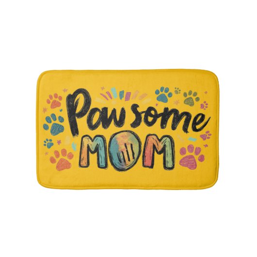 Whimsical "Pawsome MOM" Graphic met kleurrijke pot Badmat (Voorkant)