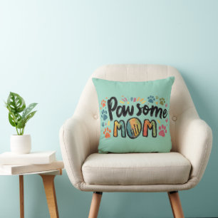 Whimsical "Pawsome MOM" Graphic met kleurrijke pot Kussen