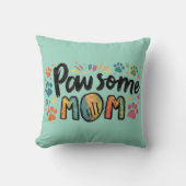 Whimsical "Pawsome MOM" Graphic met kleurrijke pot Kussen (Voorkant)