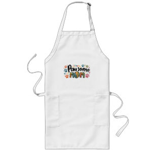 Whimsical "Pawsome MOM" Graphic met kleurrijke pot Lang Schort