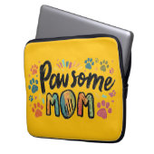 Whimsical "Pawsome MOM" Graphic met kleurrijke pot Laptop Sleeve (Voorkant Links)