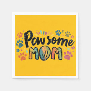 Whimsical "Pawsome MOM" Graphic met kleurrijke pot Servet