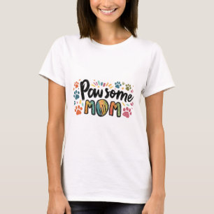 Whimsical "Pawsome MOM" Graphic met kleurrijke pot T-shirt