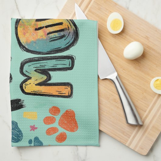 Whimsical "Pawsome MOM" Graphic met kleurrijke pot Theedoek (Quarter Fold)