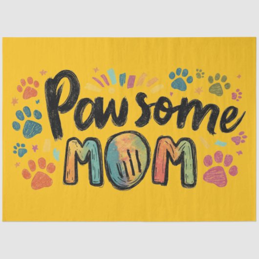 Whimsical "Pawsome MOM" Graphic met kleurrijke pot Tissuepapier (Voorkant)
