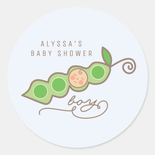 Whimsical Pea in a Pod Boy Baby shower Sticker (Voorkant)