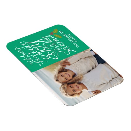 Whimsical Peace and Joy Holly Berry Holiday Foto Magneet (Rechterzijde)