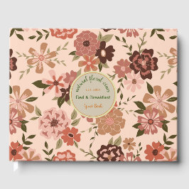 Whimsical Peach Brown Floral Vakantiehuis Ontbijt Gastenboek