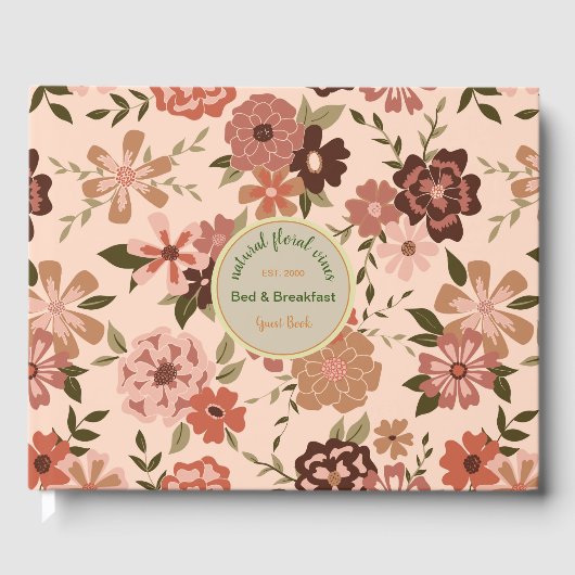 Whimsical Peach Brown Floral Vakantiehuis Ontbijt Gastenboek (Voorkant)