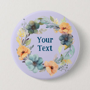 Whimsical Peach en Blue Flower Wreath Lapel Charm Ronde Button 7,6 Cm