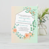 Whimsical Peach Green Nuptial Mass Invitation Kaart (Staand voorkant)