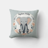 Whimsical Peach & Grey Baby Olifant Kussen (Voorkant)