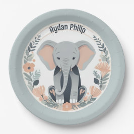 Whimsical Peach & Grey Baby Olifant Papieren Bordje