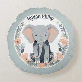 Whimsical Peach & Grey Baby Olifant Rond Kussen